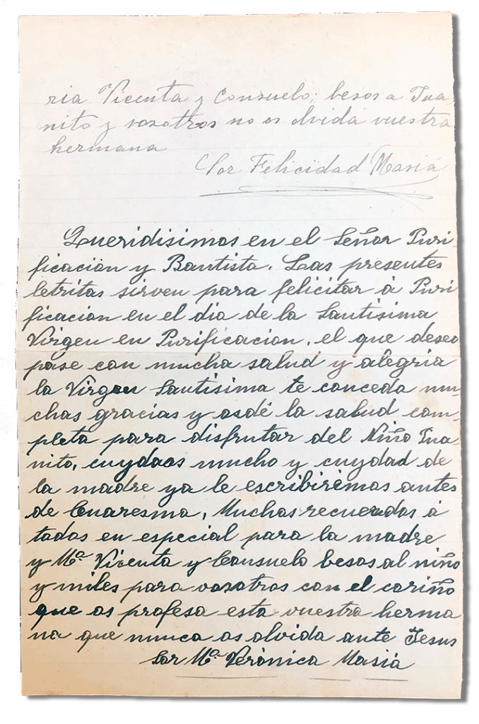 María Teresa y sus Hijas Mártires - Parroquia San Pio X de Algemesí Valencia - de Sor Felicidad Masiá a sus hermanos 1935 1 febrero