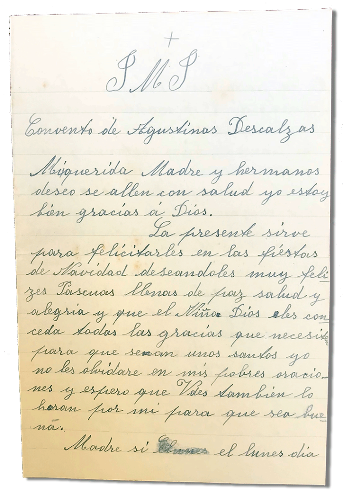 María Teresa y sus Hijas Mártires - Parroquia San Pio X de Algemesí Valencia - de Sor Josefa de la Purificación Masiá a su madre y hermanos 1930 21 diciembre