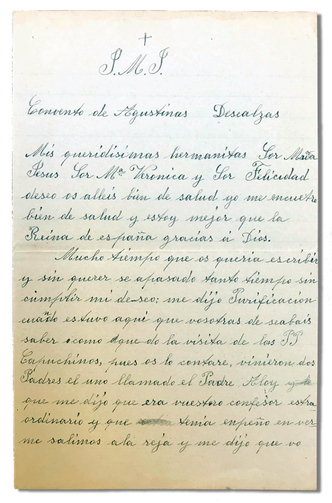 María Teresa y sus Hijas Mártires - Parroquia San Pio X de Algemesí Valencia - de Sor Josefa de la Purificación Masiá a sus hermanitas 1927 21 diciembre