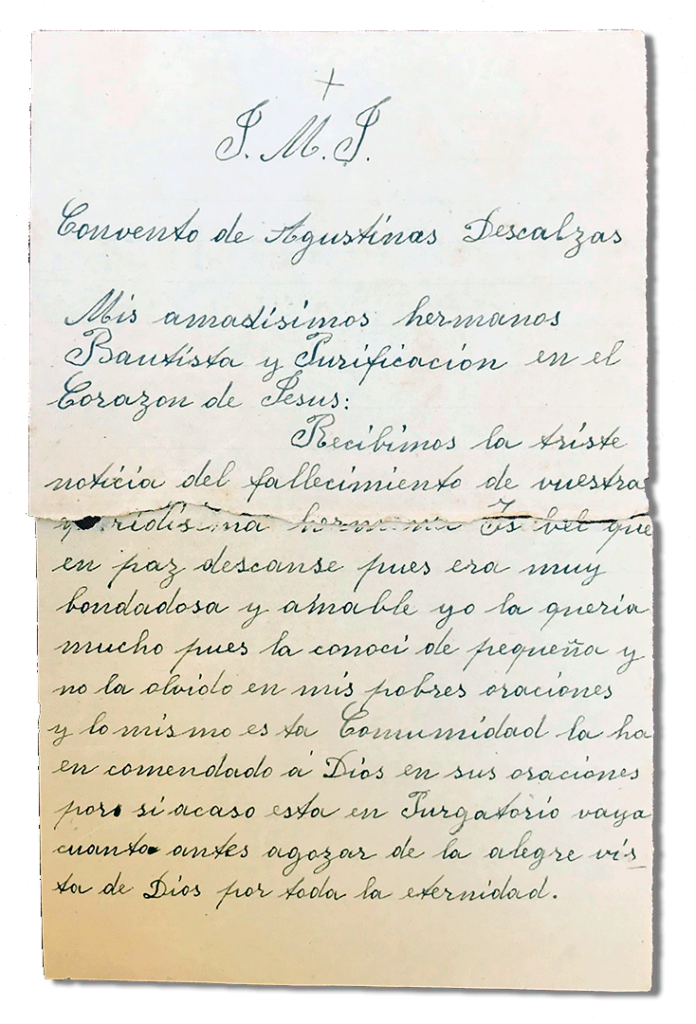 María Teresa y sus Hijas Mártires - Parroquia San Pio X de Algemesí Valencia - de Sor Josefa de la Purificación Masiá a sus hermanos 1927 4 diciembre