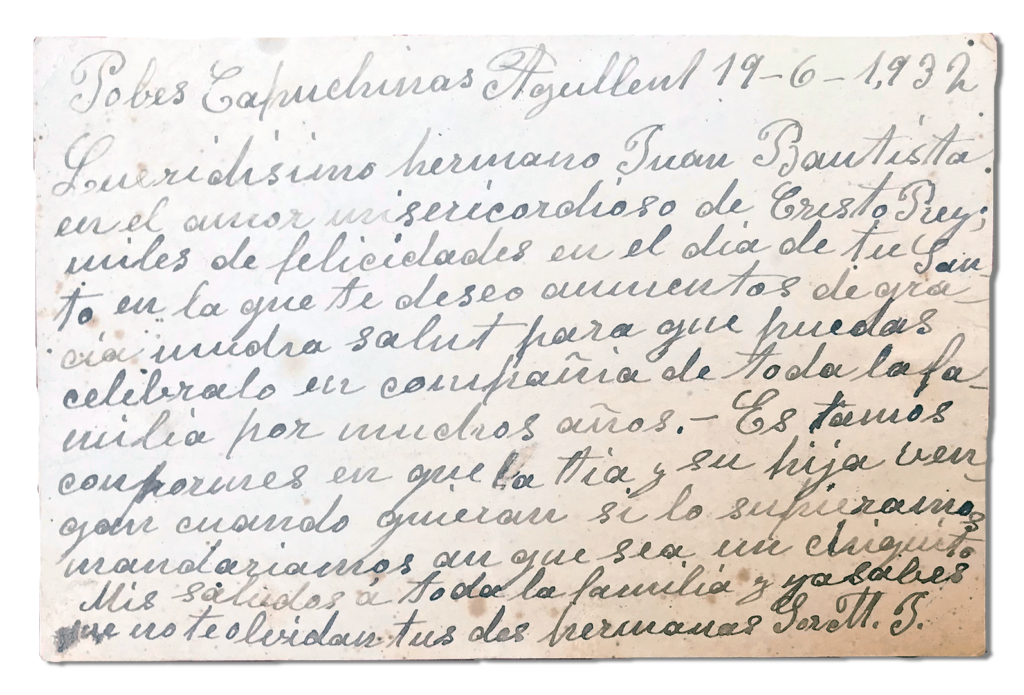 María Teresa y sus Hijas Mártires - Parroquia San Pio X de Algemesí Valencia - de Sor María Jesús Masiá a su hermano 1931 19 junio