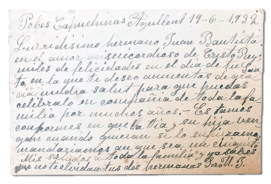 María Teresa y sus Hijas Mártires - Parroquia San Pio X de Algemesí Valencia - de Sor María Jesús Masiá a su hermano 1931 19 junio