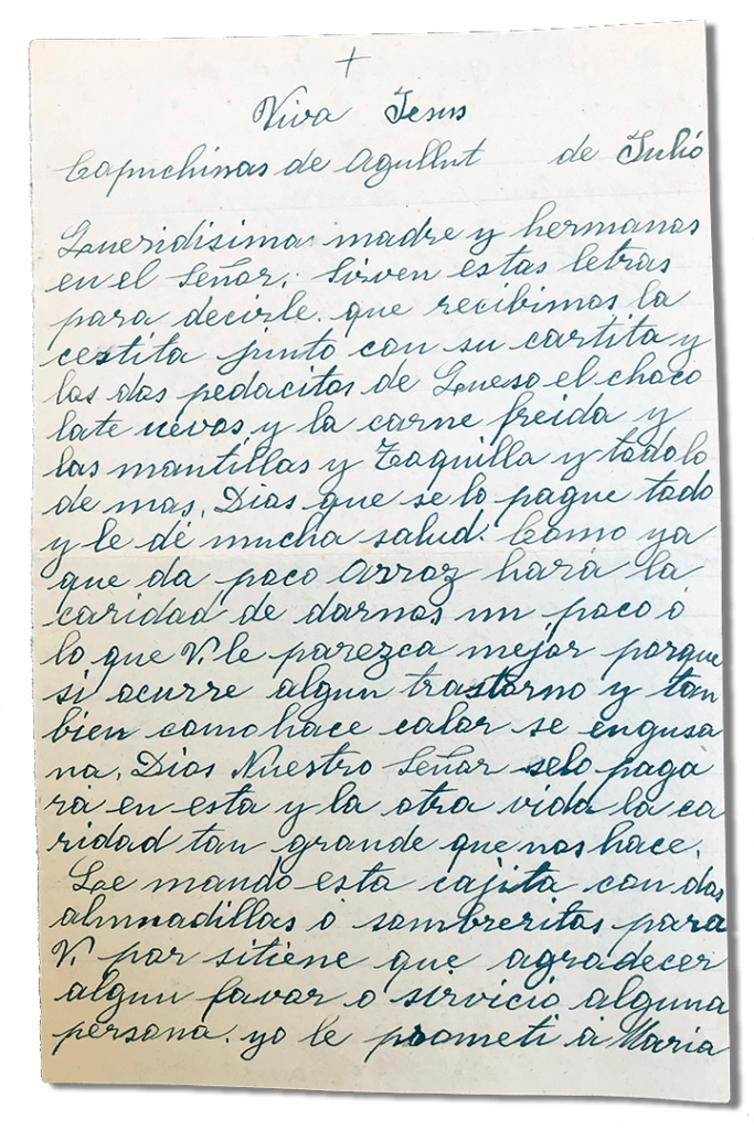 María Teresa e le sue figlie martiri - Parrocchia San Pio X di Algemesí Valencia - da Suor María Verónica Masiá a madre e sorelle 1935 luglio