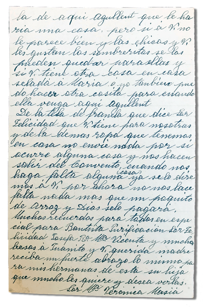 María Teresa e le sue figlie martiri - Parrocchia San Pio X di Algemesí Valencia - da Suor María Verónica Masiá a madre e sorelle 1935 luglio