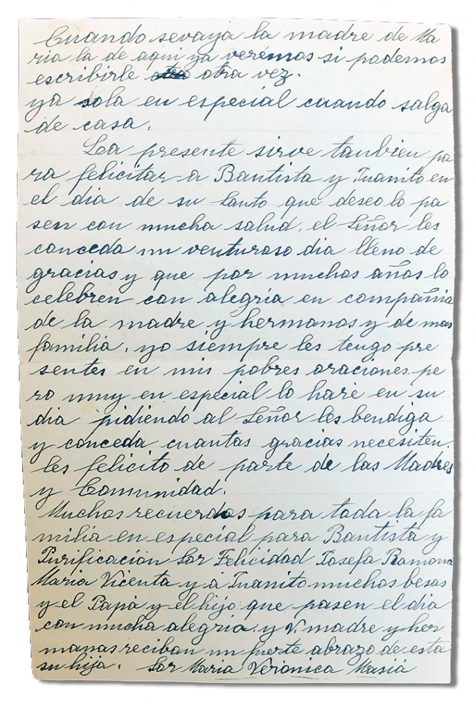 María Teresa y sus Hijas Mártires - Parroquia San Pio X de Algemesí Valencia - de Sor María Verónica Masiá a madre y hermanos 1936 22 junio