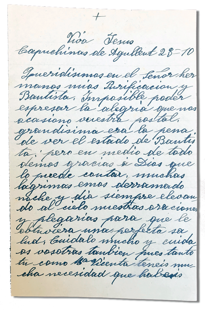 María Teresa e le sue Figlie Martiri - Parrocchia San Pio X di Algemesí Valencia - da Suor María Verónica Masiá ai suoi fratelli e sorelle 1934 28 ottobre