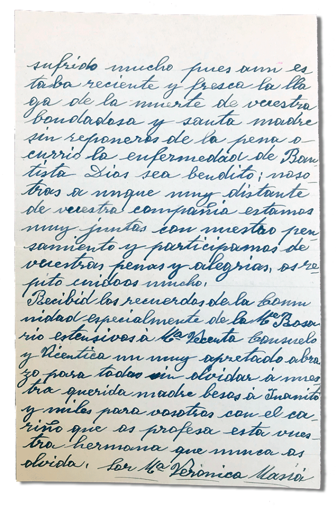 María Teresa e le sue Figlie Martiri - Parrocchia San Pio X di Algemesí Valencia - da Suor María Verónica Masiá ai suoi fratelli e sorelle 1934 28 ottobre