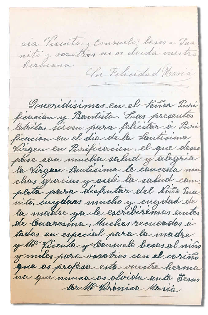 María Teresa y sus Hijas Mártires - Parroquia San Pio X de Algemesí Valencia - de Sor María Verónica Masiá a sus hermanos 1935 1 febrero