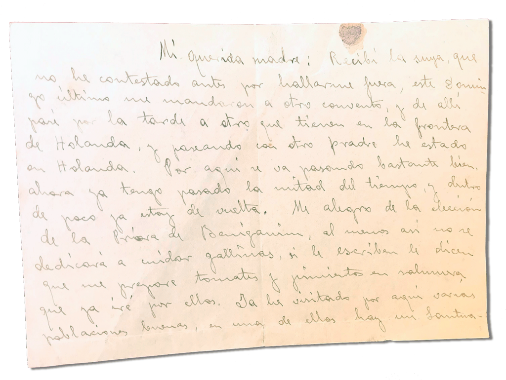 María Teresa y sus Hijas Mártires - Parroquia San Pio X de Algemesí Valencia - Carta de Fray Serafín a su madre 1932 22 agosto