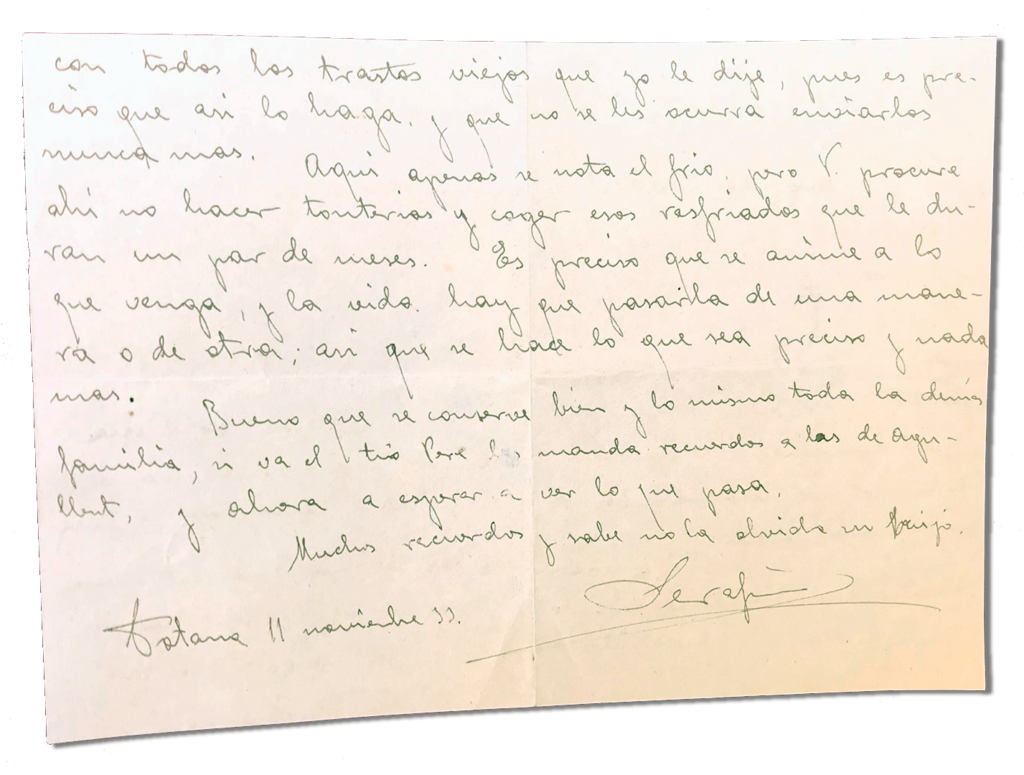 María Teresa y sus Hijas Mártires - Parroquia San Pio X de Algemesí Valencia - Carta de Fray Serafín a su madre 1933 11 noviembre