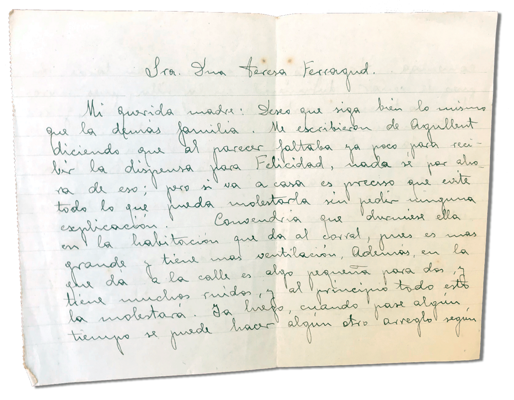 María Teresa y sus Hijas Mártires - Parroquia San Pio X de Algemesí Valencia - Carta de Fray Serafín a su madre 1935 29 noviembre