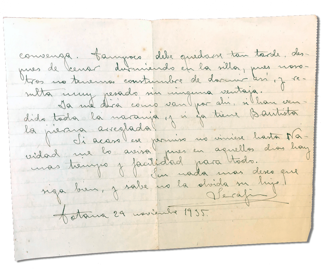 María Teresa y sus Hijas Mártires - Parroquia San Pio X de Algemesí Valencia - Carta de Fray Serafín a su madre 1935 29 noviembre