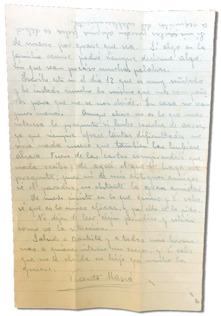 María Teresa y sus Hijas Mártires - Parroquia San Pio X de Algemesí Valencia - Carta de Fray Serafín a su madre 1936 12 septiembre