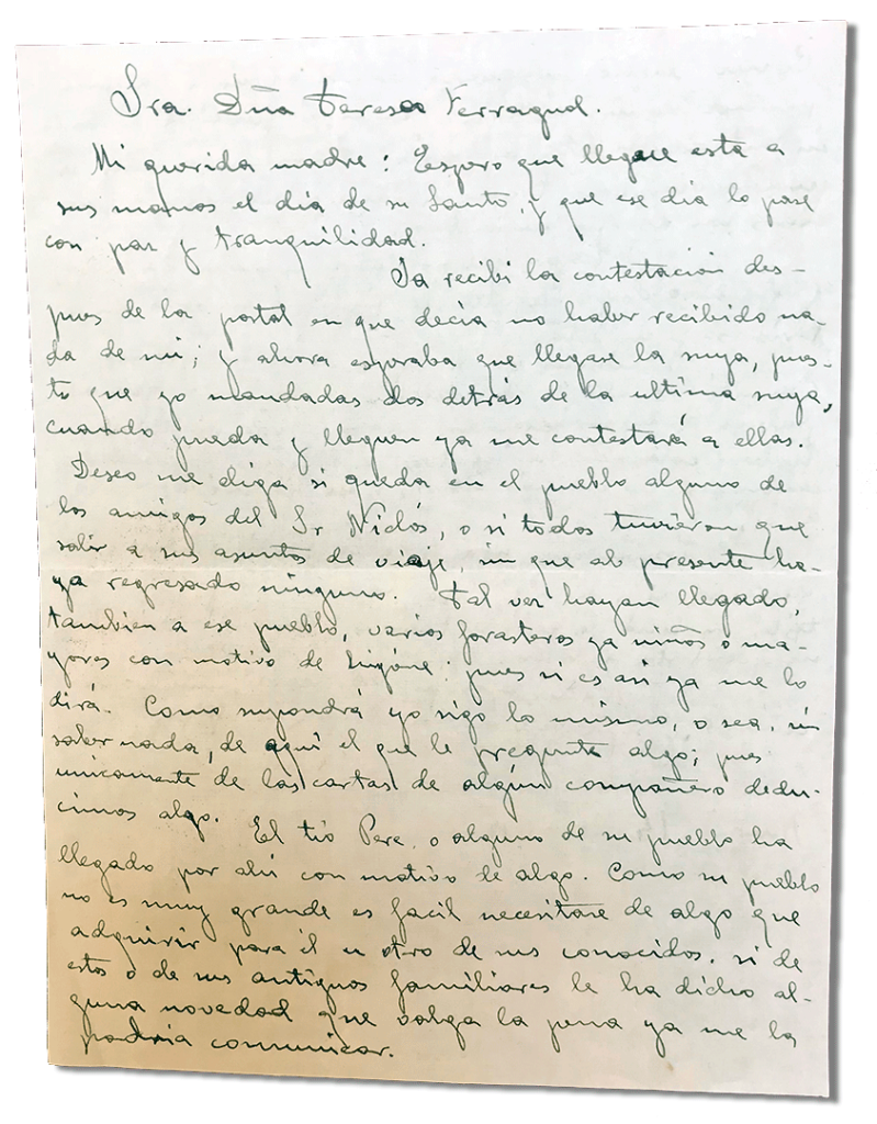 María Teresa y sus Hijas Mártires - Parroquia San Pio X de Algemesí Valencia - Carta de Fray Serafín a su madre 1936 14 octubre