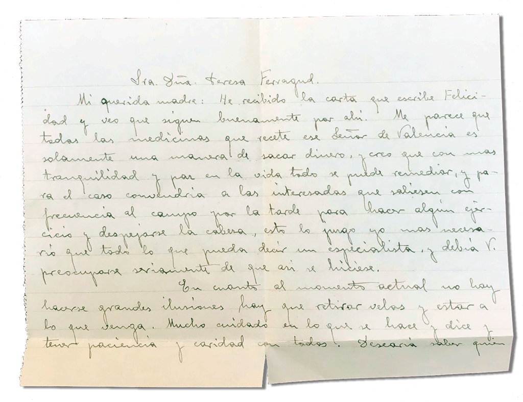 María Teresa y sus Hijas Mártires - Parroquia San Pio X de Algemesí Valencia - Carta de Fray Serafín a su madre 1936 2 marzo