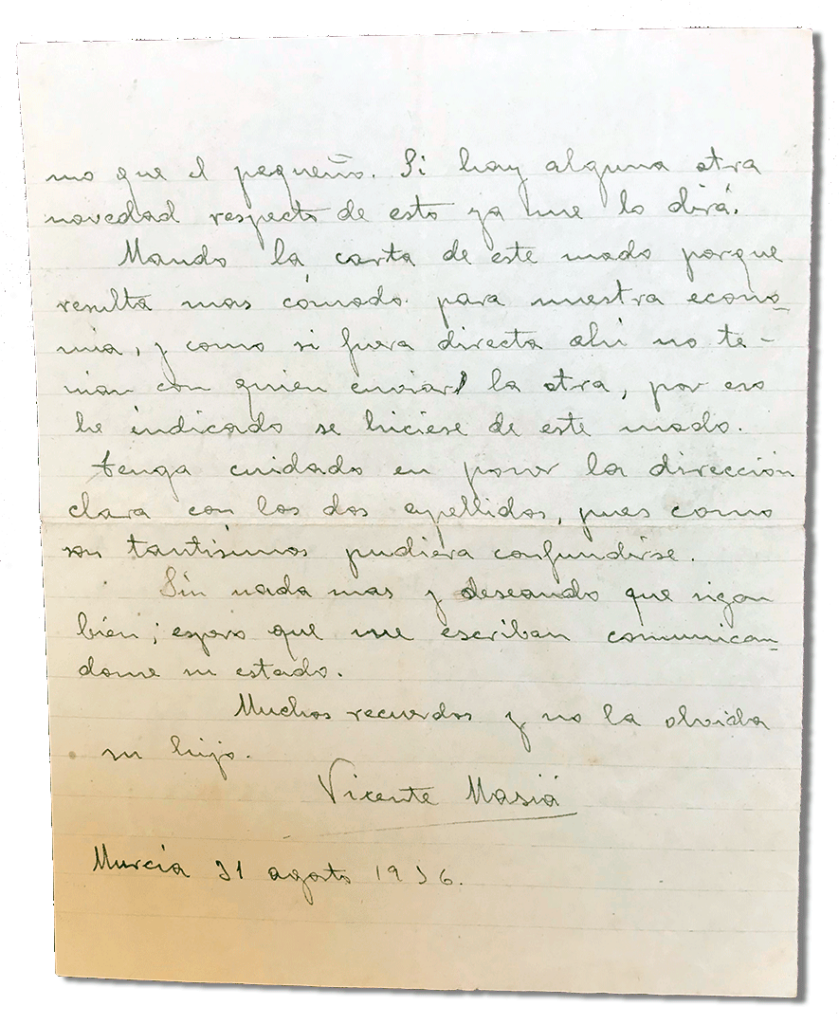 María Teresa y sus Hijas Mártires - Parroquia San Pio X de Algemesí Valencia - Carta de Fray Serafín a su madre 1936 31 agosto