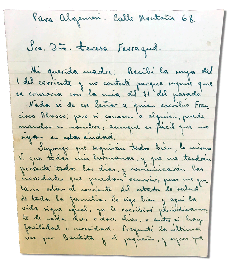 María Teresa y sus Hijas Mártires - Parroquia San Pio X de Algemesí Valencia - Carta de Fray Serafín a su madre 1936 7 septiembre