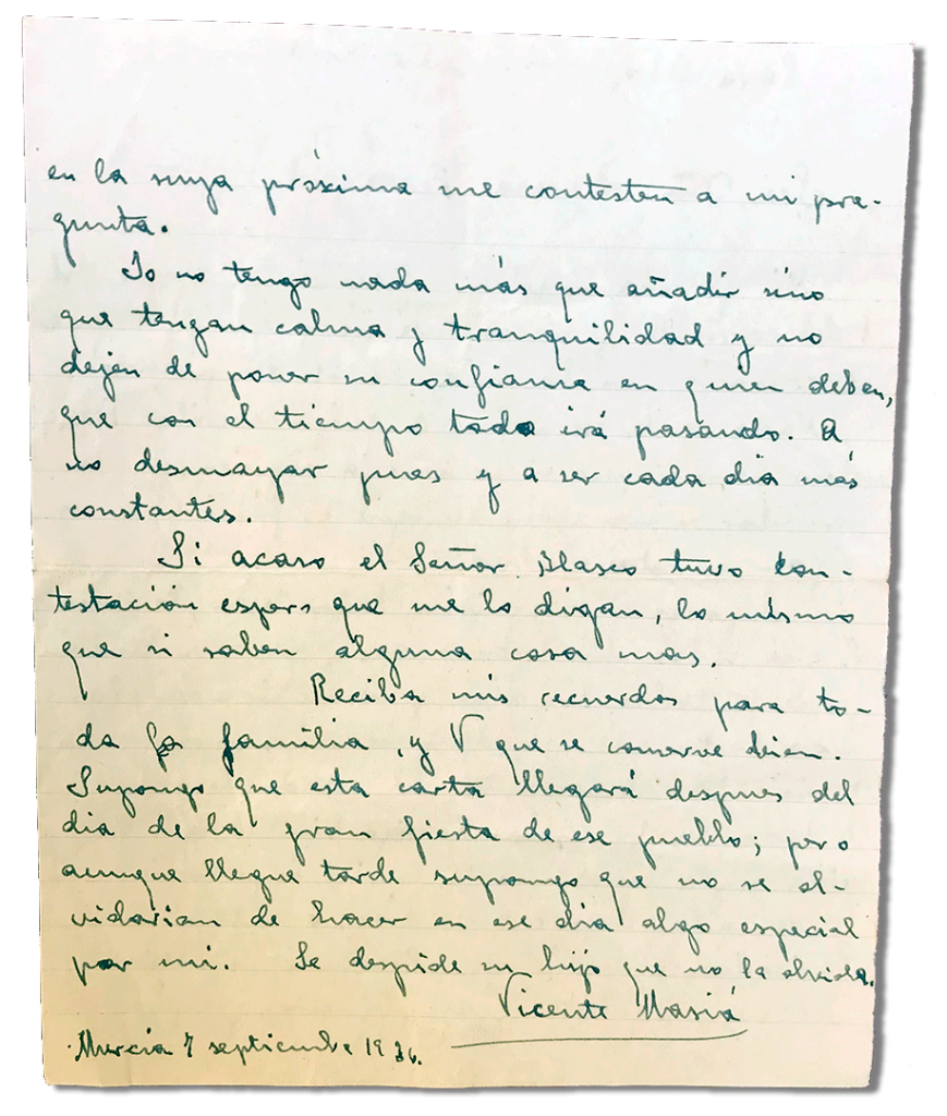 María Teresa y sus Hijas Mártires - Parroquia San Pio X de Algemesí Valencia - Carta de Fray Serafín a su madre 1936 7 septiembre