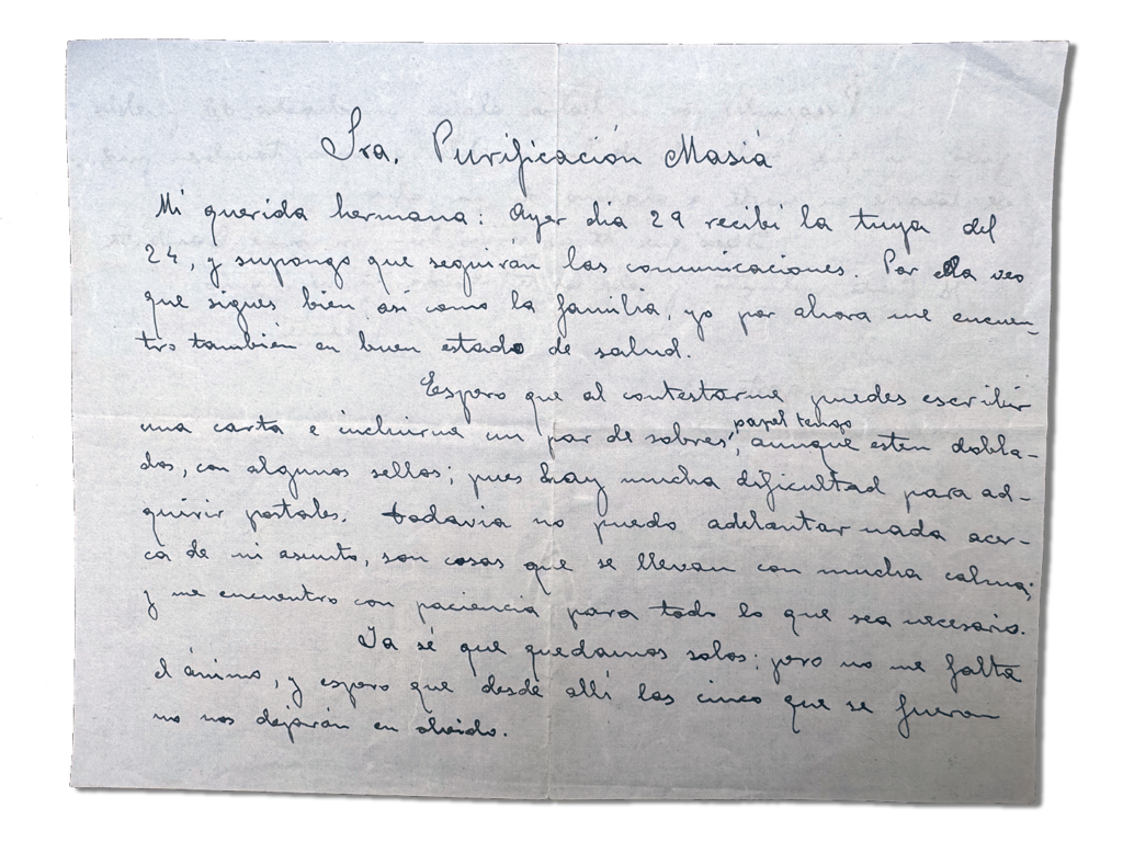 María Teresa y sus Hijas Mártires - Parroquia San Pio X de Algemesí Valencia - Carta de Fray Serafín a sus hermanas 1937 30 agosto