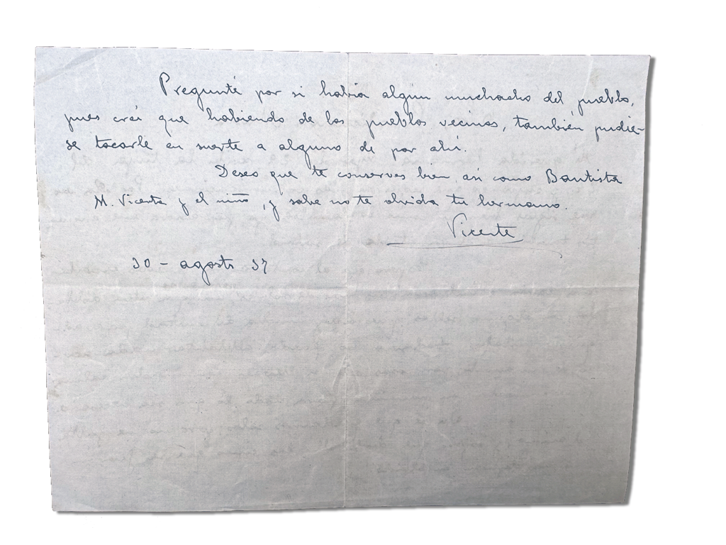 María Teresa y sus Hijas Mártires - Parroquia San Pio X de Algemesí Valencia - Carta de Fray Serafín a sus hermanas 1937 30 agosto