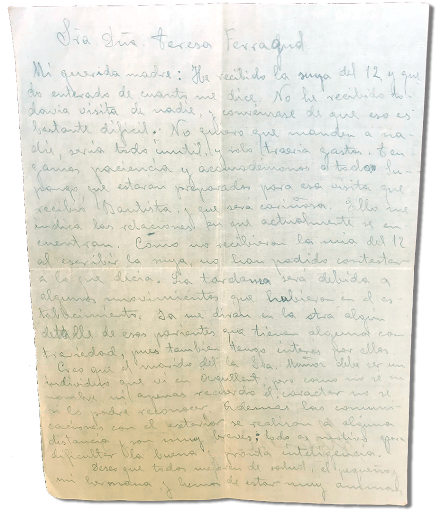 María Teresa y sus Hijas Mártires - Parroquia San Pio X de Algemesí Valencia - Carta de Fray Serafín a su madre 1936 16 septiembre