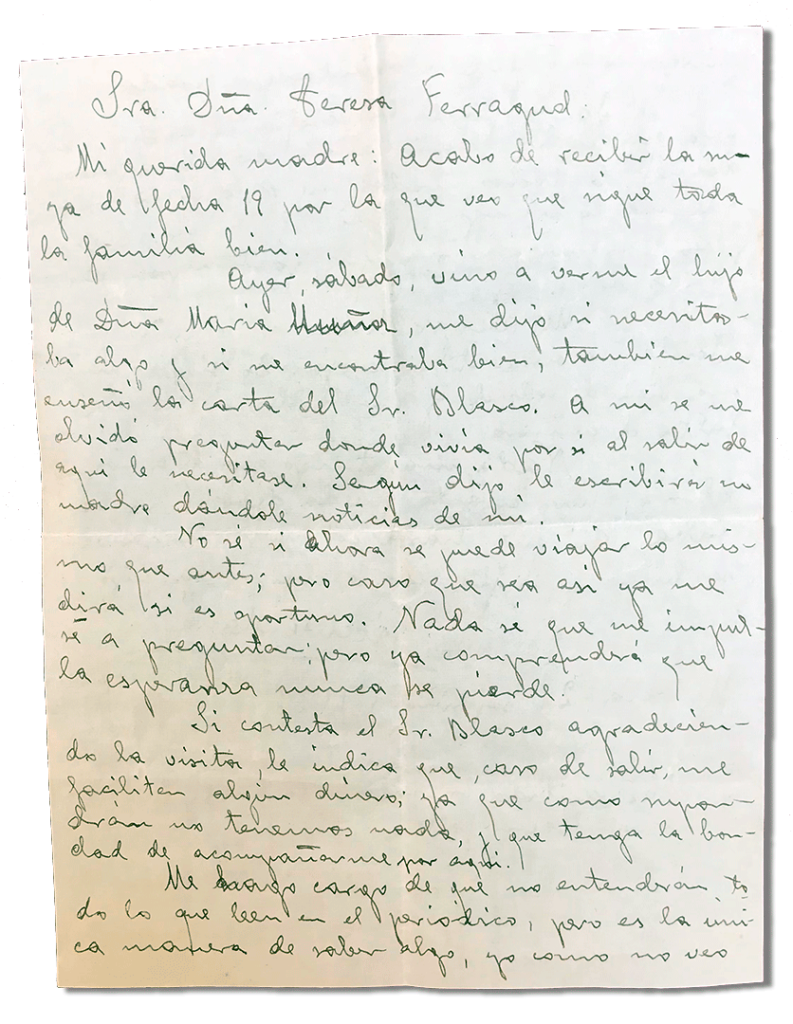 María Teresa y sus Hijas Mártires - Parroquia San Pio X de Algemesí Valencia - Carta de Fray Serafín a su madre 1936 21 septiembre