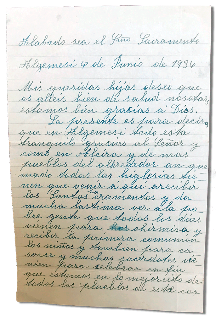 María Teresa y sus Hijas Mártires - Parroquia San Pio X de Algemesí Valencia - Varie lettere 1936 4 giugno della madre, non autografe.