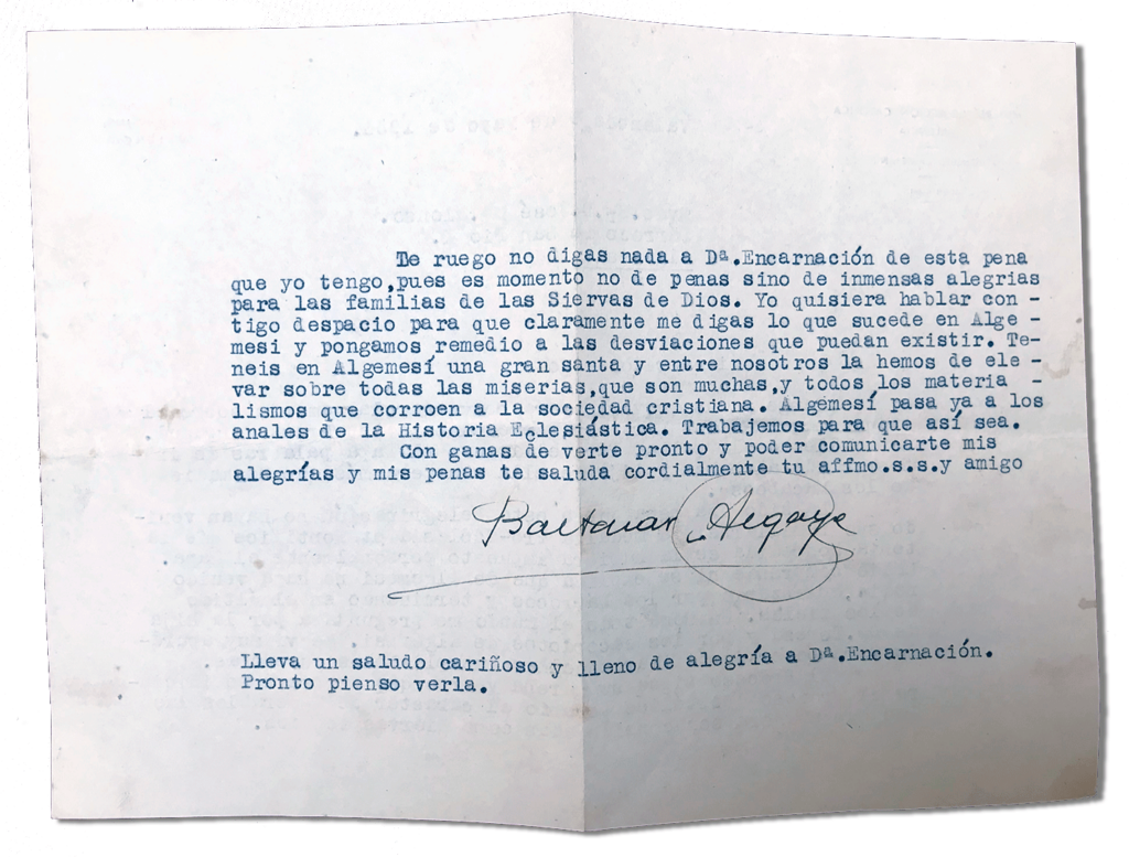 María Teresa y sus Hijas Mártires - Parroquia San Pio X de Algemesí Valencia - Cartas varias 1956 9 mayo del parroco