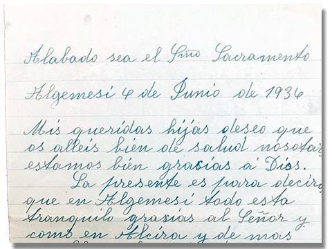 María Teresa y sus Hijas Mártires - Parroquia San Pio X de Algemesí Valencia - Cartas varias 1936 4 junio de la madre no autógrafa